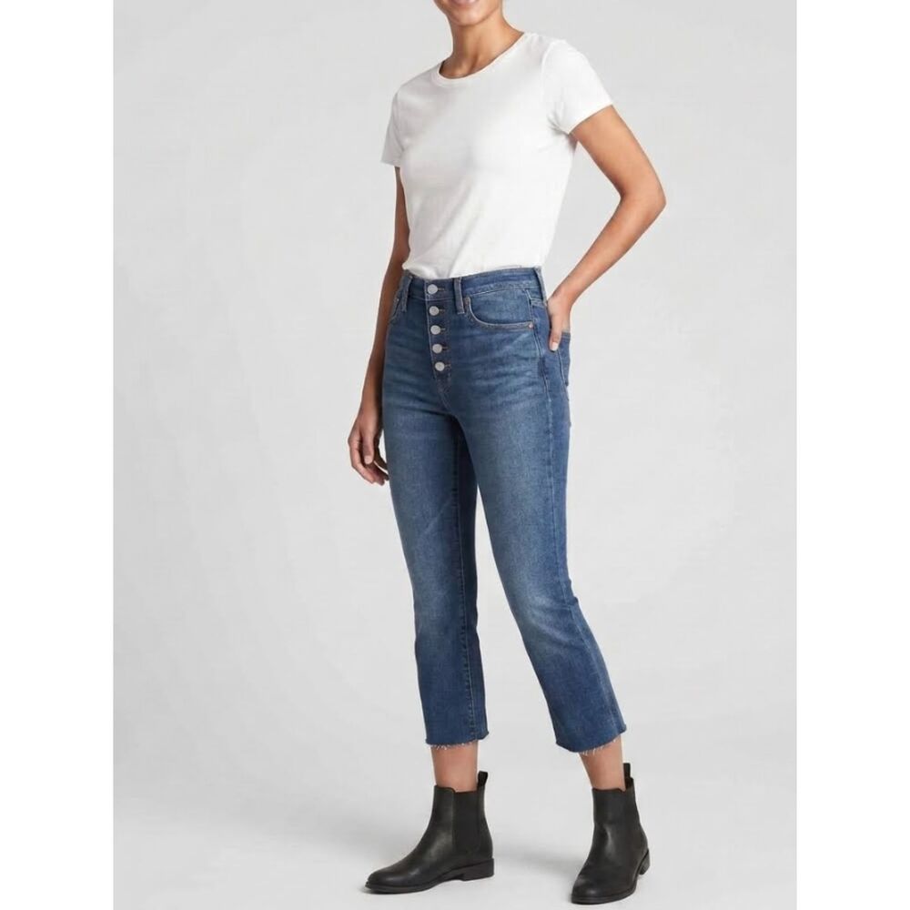 Gap High Rise Crop Exposed Button Fly Bootcut Jeans Women's Size 4 /27